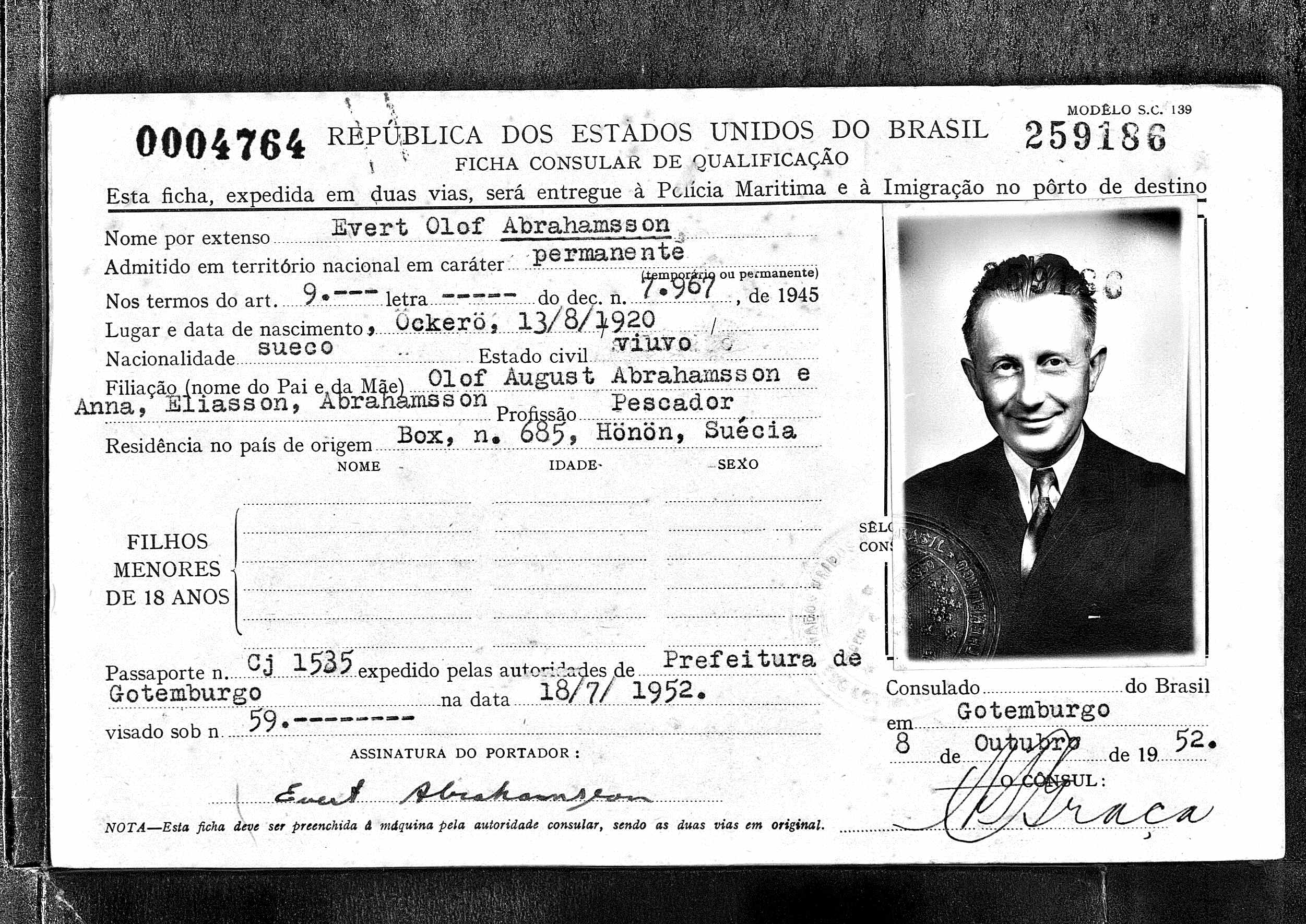 Rio de Janeiro Brasilien immigrationskort 19001965(5)