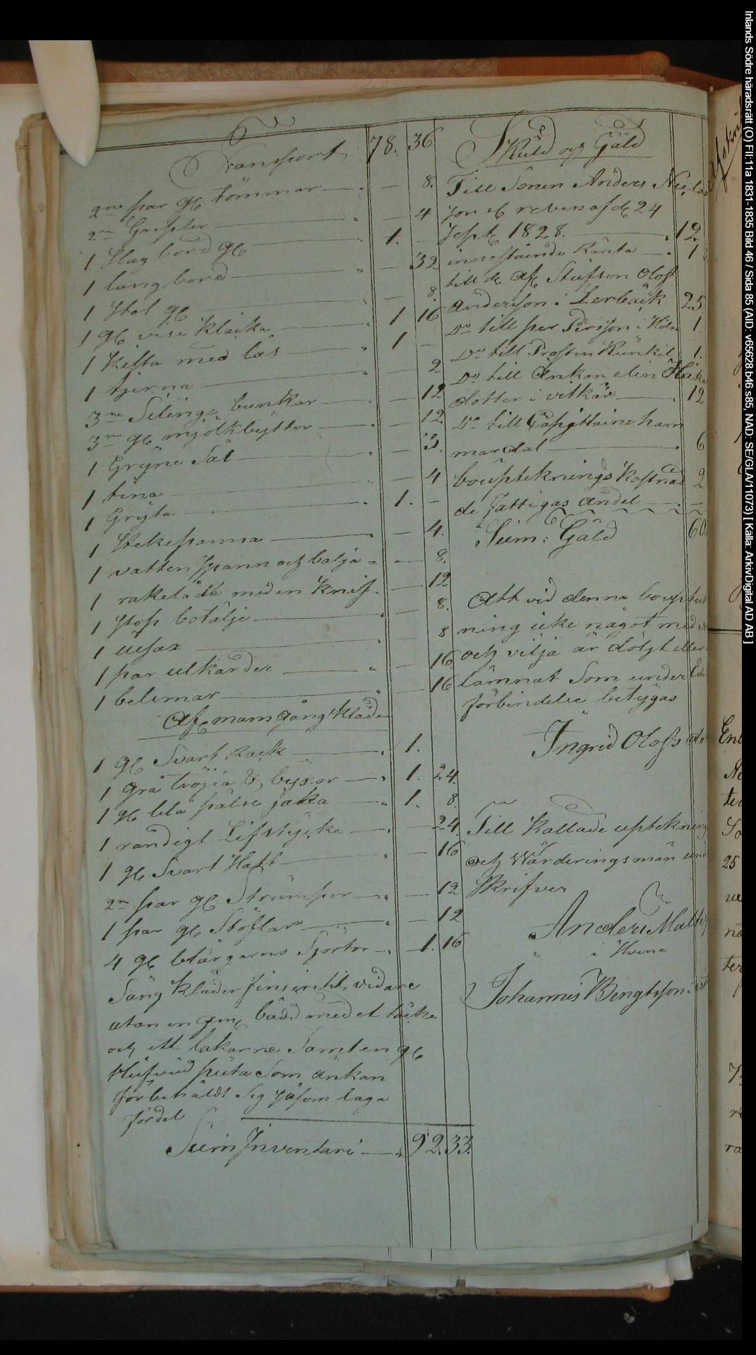 Inlands-Södre-häradsrätt-O-FII-11a-1831-1835-Bild-46-Sida-85