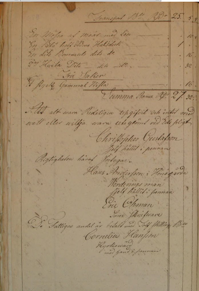 Bouppteckning Elisabeth Svensdotter