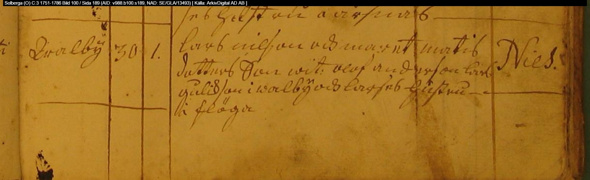 Födelseboken Solberga 1782