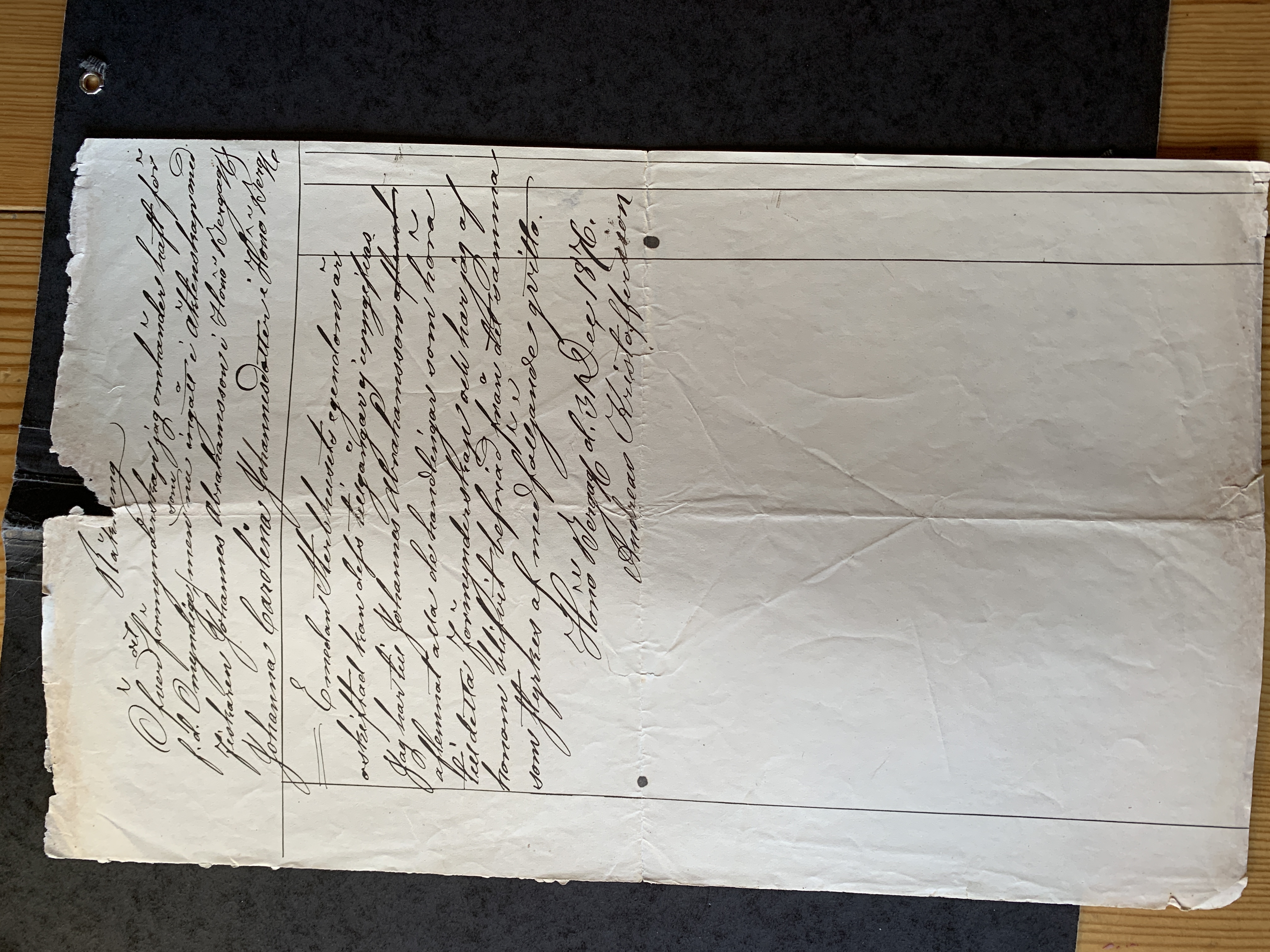 1876 Räkning förmyndarskap Johannes