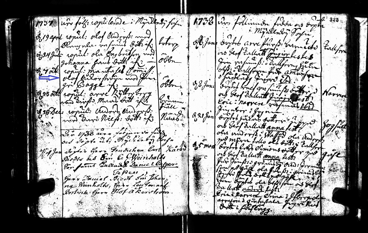 Olof Akerstrom and Inger Bagge record of marriage 1737