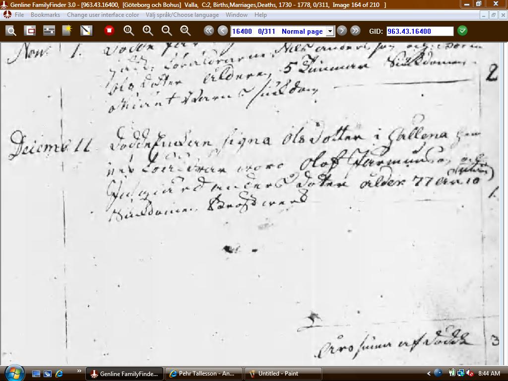 Signa Olsdotter's Death Record