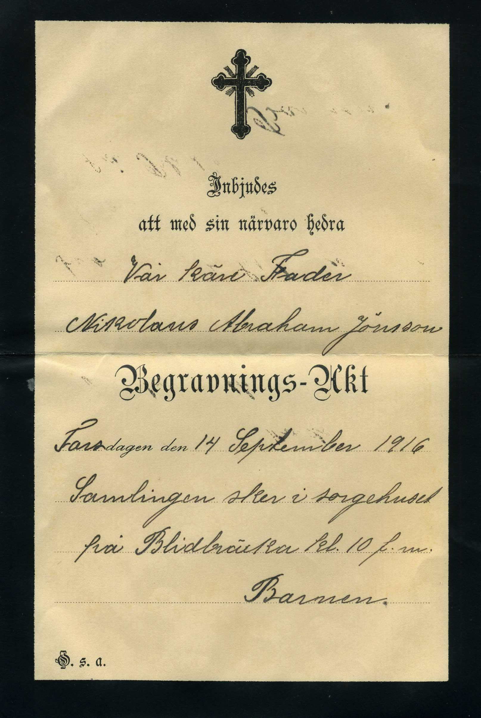 Invitation to funeral