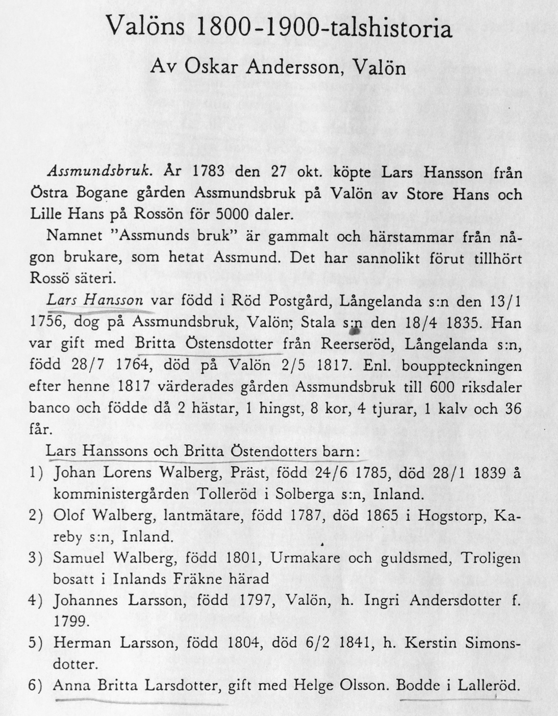 Valöns 1800-1900-talshistoria av Oskar Andersson på Valön, sidan 153