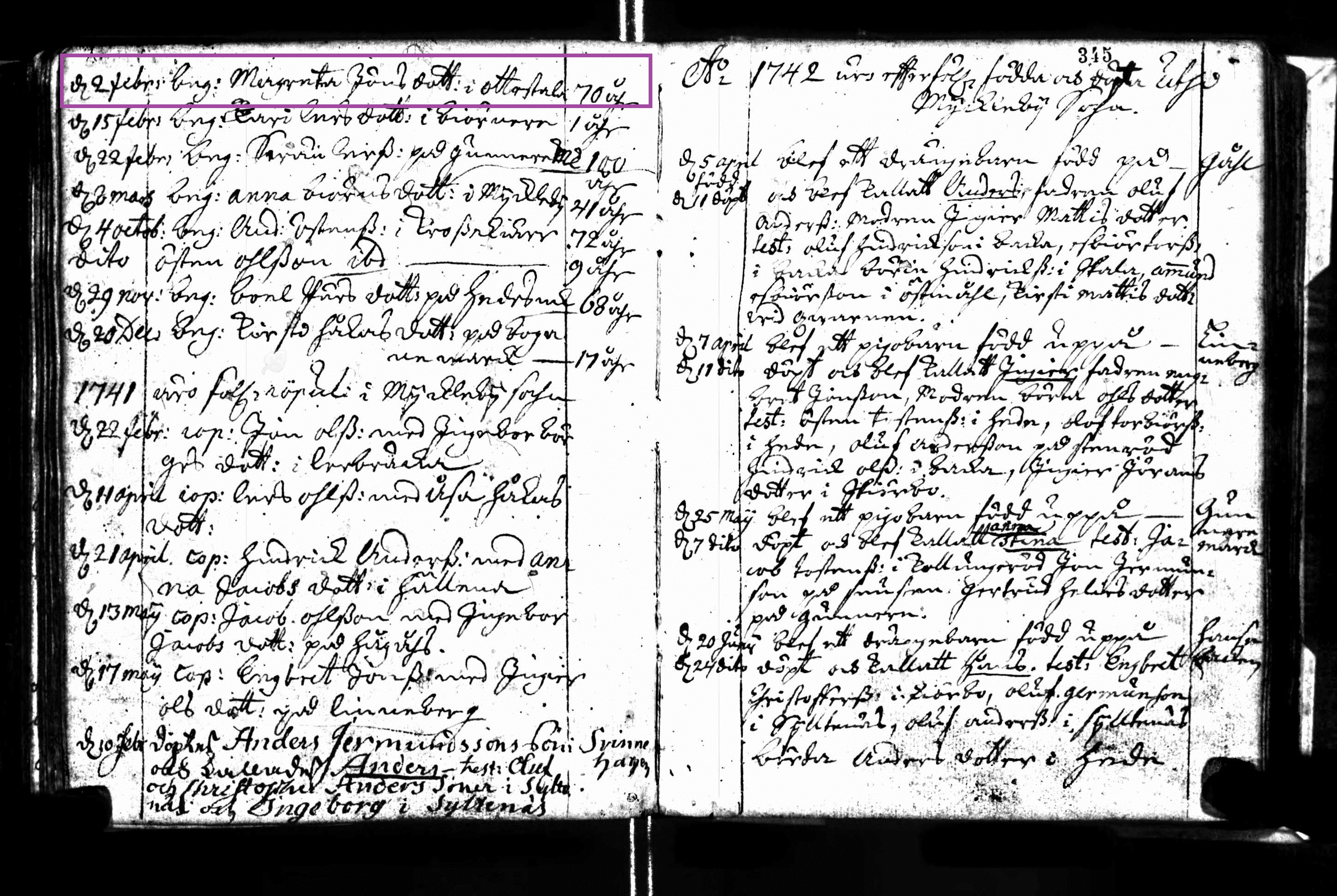 Margareta Jonsdotter record of death 1741