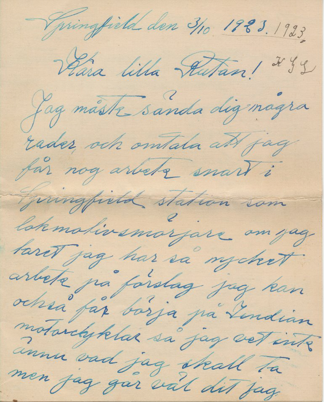 farfar Karl Gustaf lideströms brev  till sin hustru Ruth 1923-1925