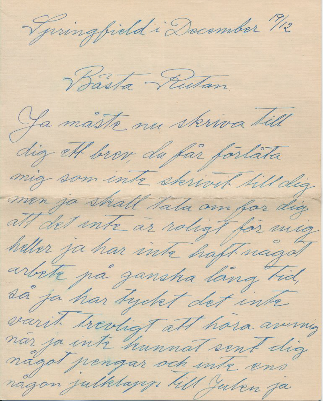 brev nr två från Amerika 19.12 1923